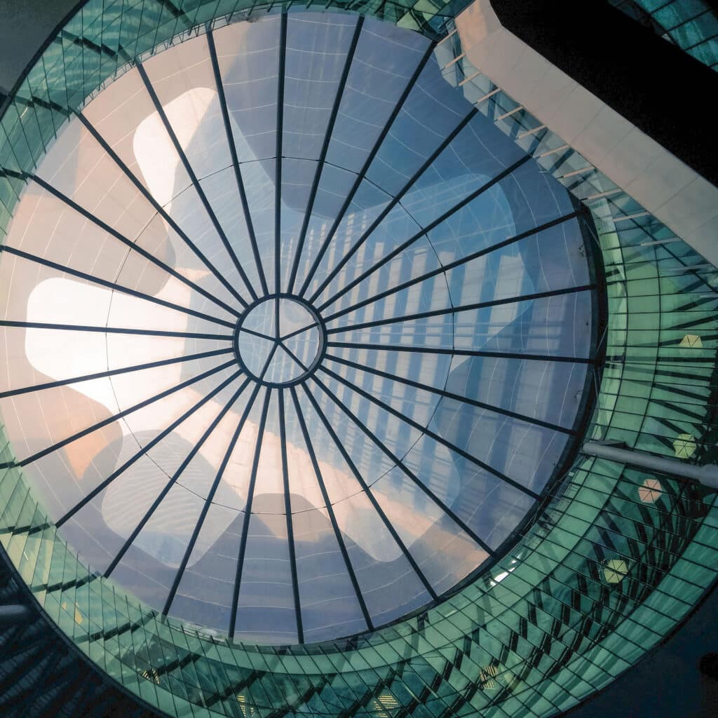 Low Angle View Of Circular Skylight In A Building